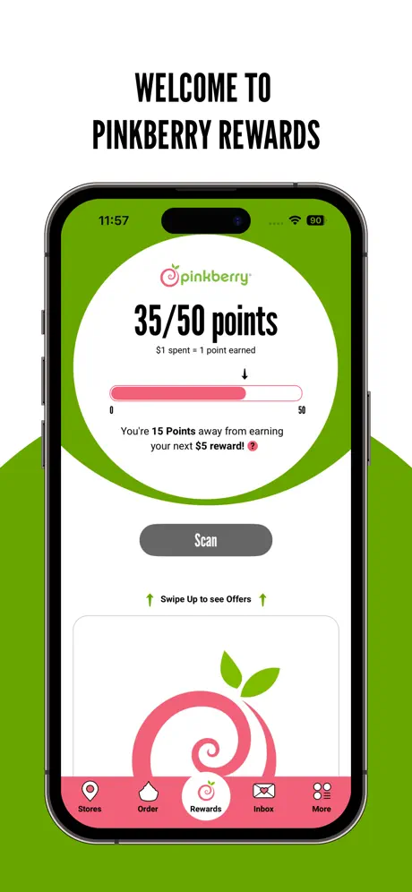 Pinkberry rewards mobile app screen built on Olo