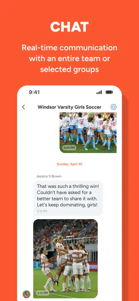 sportsYou Chat screen — real-time team messaging