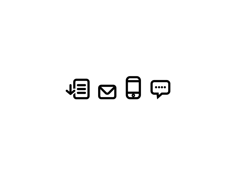 YP UI icon set — save, mail, mobile, and chat icons