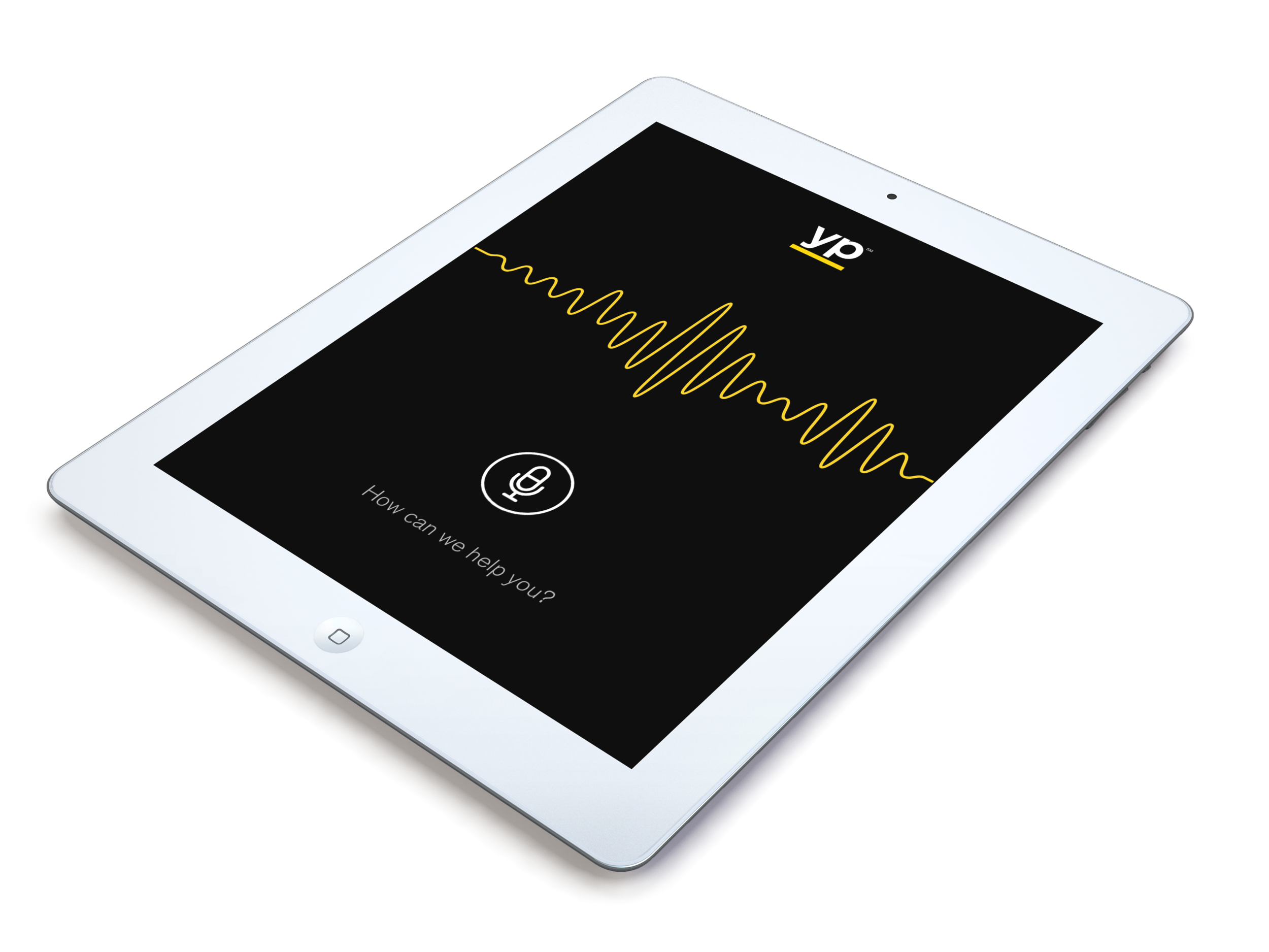 YP voice search concept — waveform and microphone on iPad
